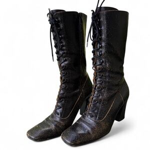 Rare Vintage Miu Miu Distressed Leather Lace Up Boots